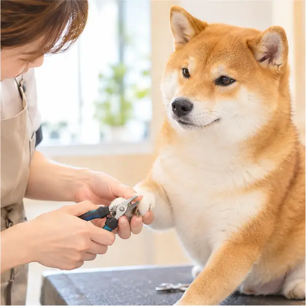 爪切り中の柴犬